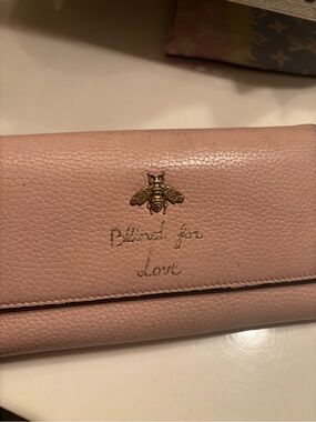 Gucci Pink Leather Wallet with Gold Bee Accent